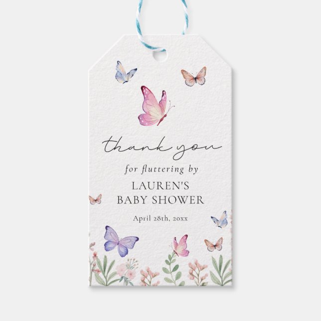 Étiquettes-cadeau Aquarelle Papillons Baby shower Favoriser (Devant)