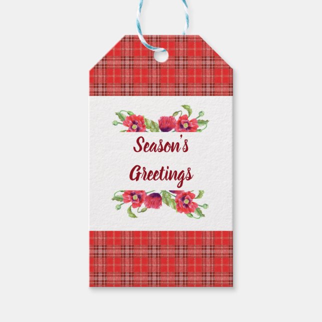 Étiquettes-cadeau Aquarelle Papillons rouges Bonnes Fêtes florales (Devant)