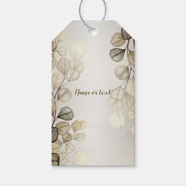 Étiquettes-cadeau Aquarelle Party Golden Eucalyptus Foliage brillant (Devant)