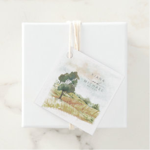 Étiquettes Cadeau Aquarelle Paysage Mariage Sage Green ID786