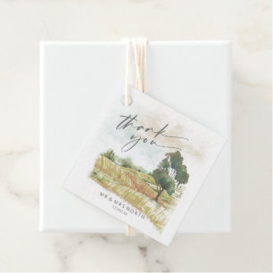 Étiquettes Cadeau Aquarelle Paysage Merci Sage Green ID786