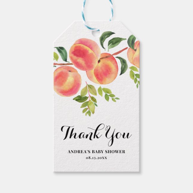 Étiquettes-cadeau Aquarelle Peaches Baby shower Merci (Devant)