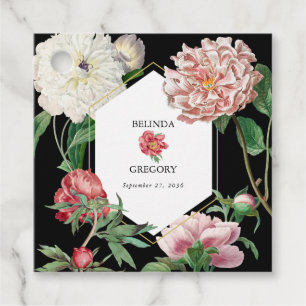 Étiquettes Cadeau Aquarelle Peonies rose Fleurs Mariage Noir