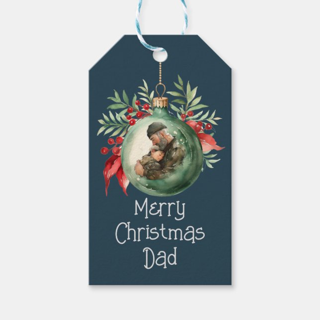 Étiquettes-cadeau Aquarelle Père Son Ornement Art de Noël (Devant)