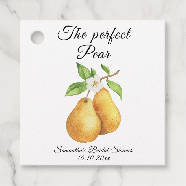 Étiquettes Cadeau Aquarelle Perfect Pear Fête des mariées florale (Devant)