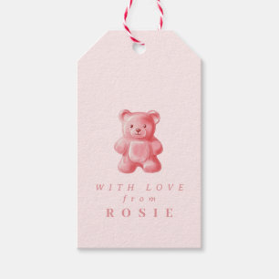 Étiquettes-cadeau Aquarelle personnalisée Cute rose Gummy Ours