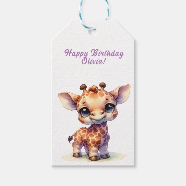 Étiquettes-cadeau Aquarelle petite girafe (Devant)