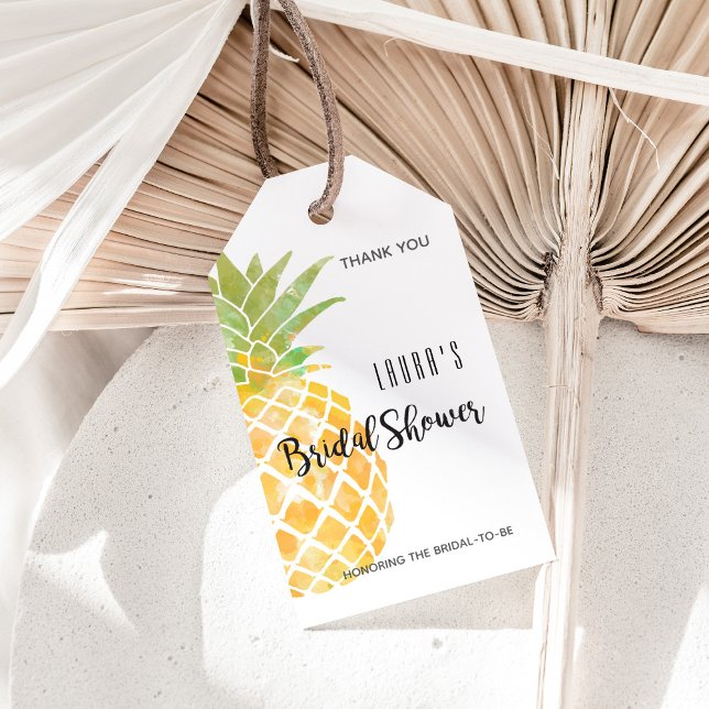 Étiquettes-cadeau Aquarelle Pinceau d'ananas | FÊTE DES MARIÉES (Pineapple watercolor stencil modern bridal shower gift tag for party favors.)