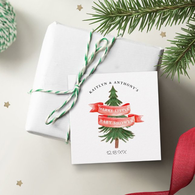 Étiquettes Cadeau Aquarelle Pine Tree Joyeux Petit Baby shower (Créateur téléchargé)