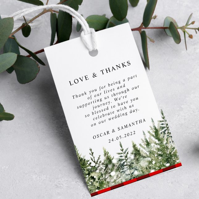 Étiquettes-cadeau Aquarelle Pine verte et Buffle rouge Plaid (Créateur téléchargé)