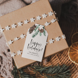 Étiquettes-cadeau Aquarelle Pinecones Brush Script Joyeux Vacances