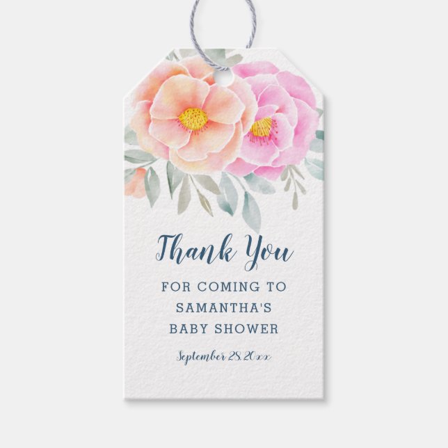 Étiquettes-cadeau Aquarelle pivoines Roses rose Merci floral (Devant)