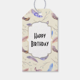 Étiquettes-cadeau Aquarelle Plumes Feuilles et succursales Anniversa