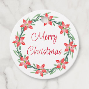 Étiquettes Cadeau Aquarelle Poinsettia Feuille Wreath Favoriser Tags