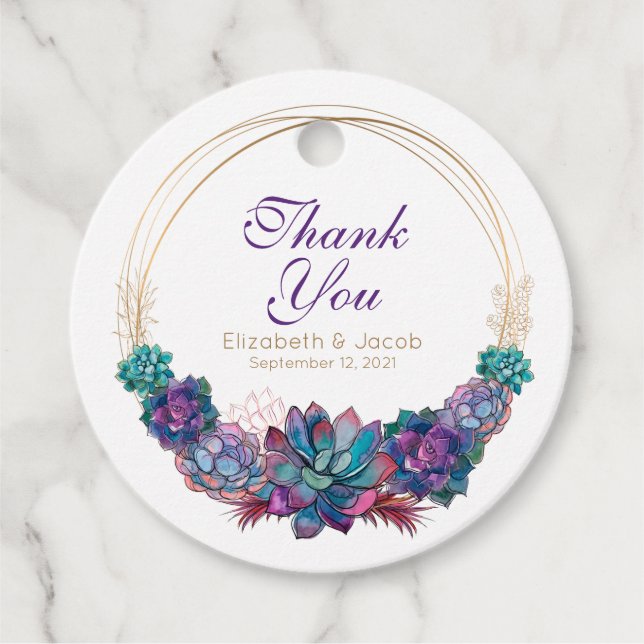 Étiquettes Cadeau Aquarelle pointillée Succulente (Devant)