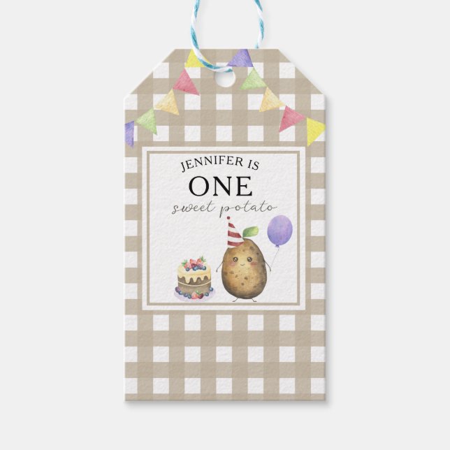 Étiquettes-cadeau Aquarelle Pomme de terre 1er anniversaire (Devant)