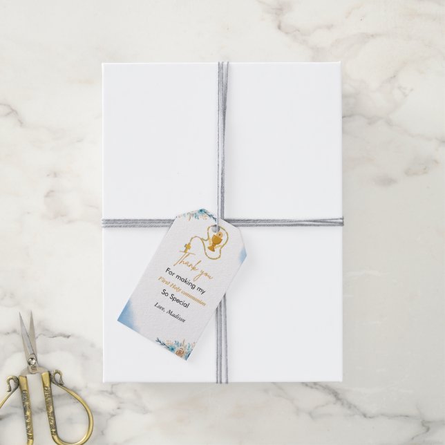 Étiquettes-cadeau Aquarelle première communion sainte merci (Avec de la ficelle)