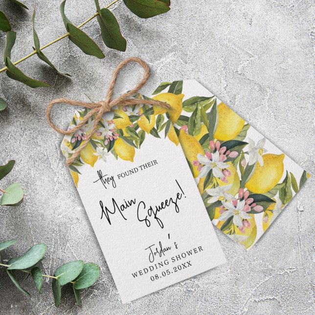 Étiquettes-cadeau Aquarelle principale Squeeze Floral Citron Douche  (Créateur téléchargé)