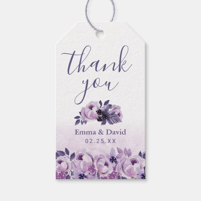 Étiquettes-cadeau Aquarelle Purple Floral Élégant Mariage Faveur (Devant)