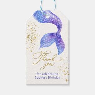 Étiquettes-cadeau Aquarelle Queue de sirène Anniversaire Merci