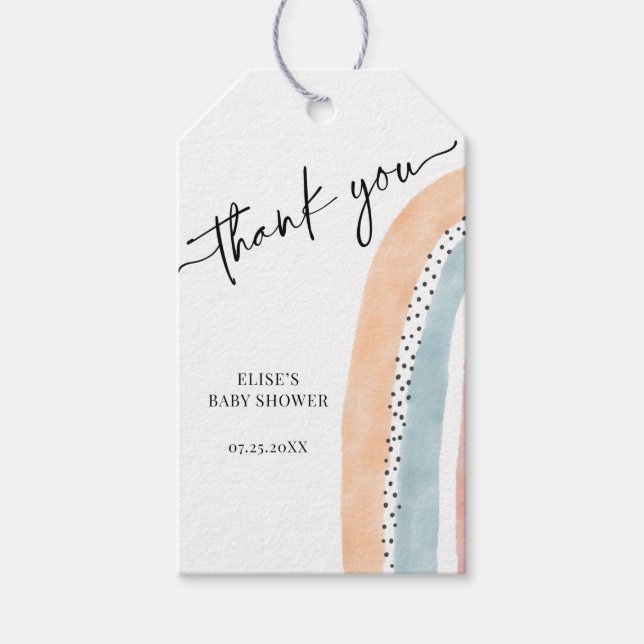 Étiquettes-cadeau Aquarelle Rainbow Baby shower Merci (Devant)