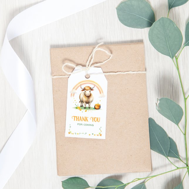 Étiquettes-cadeau Aquarelle Rainbow Cute Merci Vache pour venir (Watercolor Rainbow Cute Cow Thank You For Coming Gift Tags)