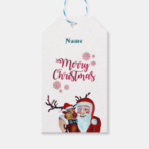 Étiquettes-cadeau Aquarelle rire Père Noël Rudolf Sourire