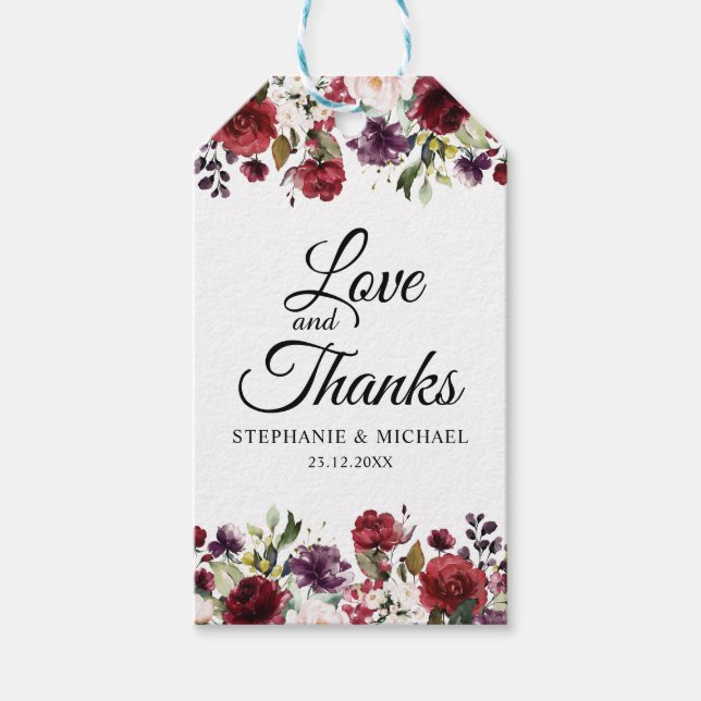 Étiquettes-cadeau Aquarelle romantique Bourgogne Rouge Blush Rose Fl (Devant)