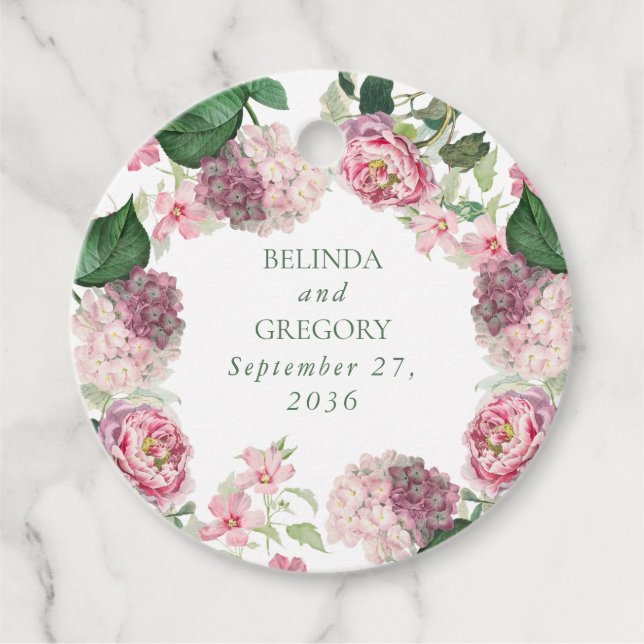 Étiquettes Cadeau Aquarelle romantique Fleurs roses Mariage de jardi (Devant)