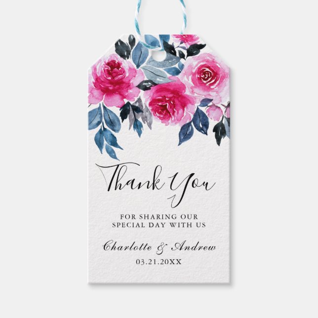 Étiquettes-cadeau Aquarelle romantique Merci Mariage Floral (Devant)