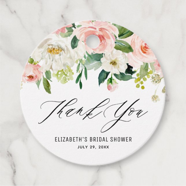 Étiquettes Cadeau Aquarelle romantique Peach Floral Merci (Devant)