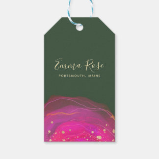 Étiquettes-cadeau Aquarelle rose Abstrait Vert or Prix Plat Or
