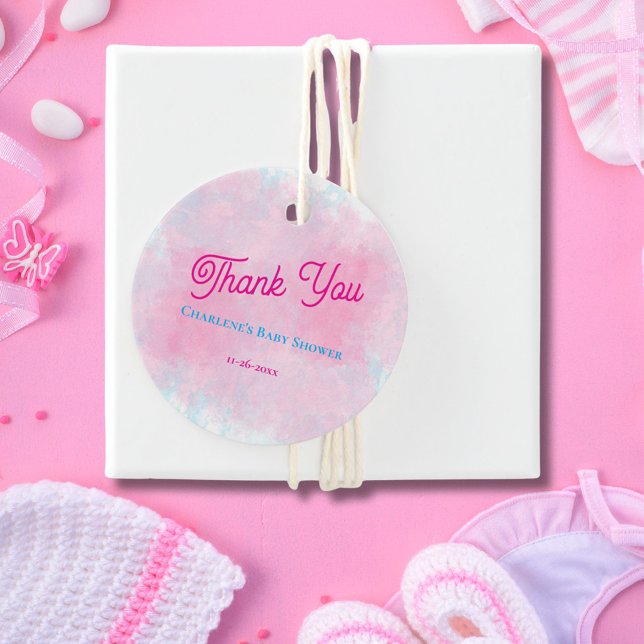 Étiquettes Cadeau Aquarelle rose & Aqua Baby shower fille (Créateur téléchargé)