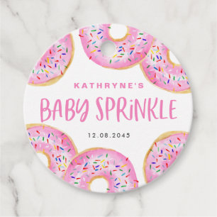 Étiquettes Cadeau Aquarelle rose arroser beignets Bébé arroser