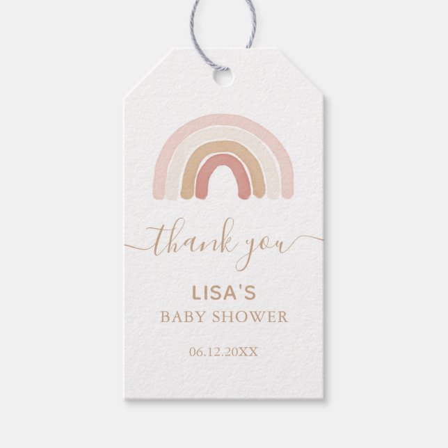 Étiquettes-cadeau Aquarelle rose Baby shower arc-en-ciel (Devant)