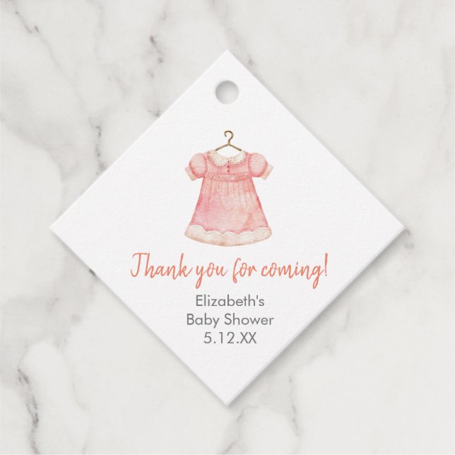 Étiquettes Cadeau Aquarelle rose Baby shower Robe fille (Devant)