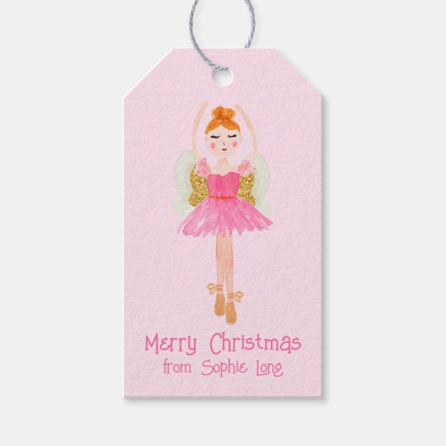 Étiquettes-cadeau Aquarelle rose blanc Ballerina (Devant)