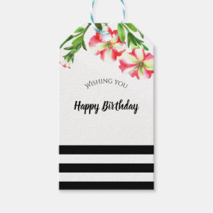 Étiquettes-cadeau Aquarelle rose blanc Pétunias Floral Anniversaire