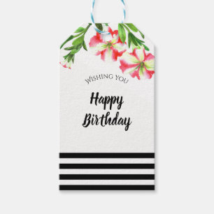 Étiquettes-cadeau Aquarelle rose blanc Pétunias Floral Anniversaire