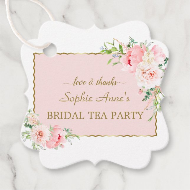 Étiquettes Cadeau Aquarelle Rose Blush Floral Gold Bride Tea Party (Devant)