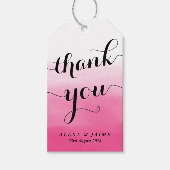 Étiquettes-cadeau Aquarelle rose chaud Ombre Merci (Devant)