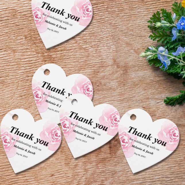 Étiquettes Cadeau Aquarelle rose Coeur Rose (Créateur téléchargé)