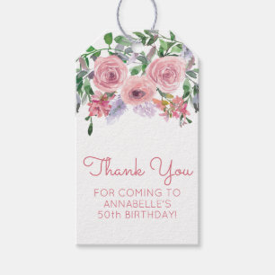 Étiquettes-cadeau Aquarelle rose de bouquet floral de cinquantième