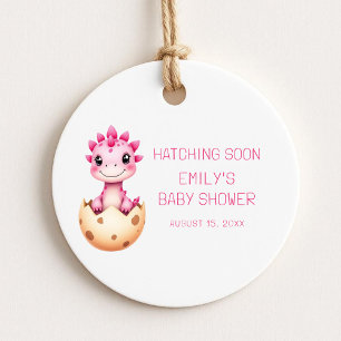 Étiquettes Cadeau Aquarelle rose Dinosaure Hatching Bientôt Baby sho