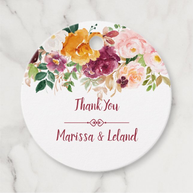 Étiquettes Cadeau Aquarelle rose du safran bordeaux (Devant)