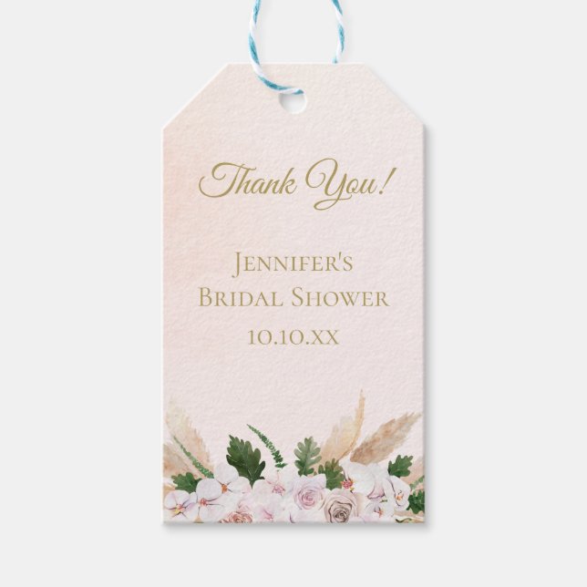 Étiquettes-cadeau Aquarelle rose et or luxuriante Florale (Devant)