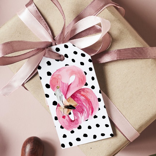 Étiquettes-cadeau Aquarelle rose exotique moderne Flamant rose & poi (Créateur téléchargé)