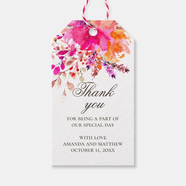 Étiquettes-cadeau Aquarelle rose floral merci. Mariage élégant (Devant)