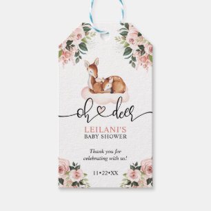 Étiquettes-cadeau Aquarelle rose Floral Oh Baby shower cerf