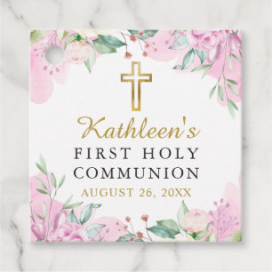Étiquettes Cadeau Aquarelle rose Floral Premier Merci de communion